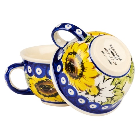Zestaw Kawowy Kubek z filiżankami wzór słoneczniki