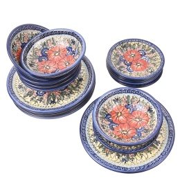 Zestaw Obiadowy 6 Osobowy Ceramika Bolesławiec, 20 Elementów, Ręcznie Malowany, Czerwone Maki